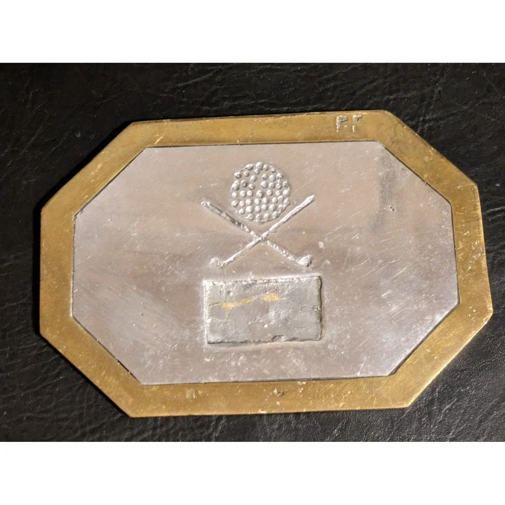 David Marshall Golf Ball Brass Aluminum Tray Platter Spain 8.5 x 6 Inch